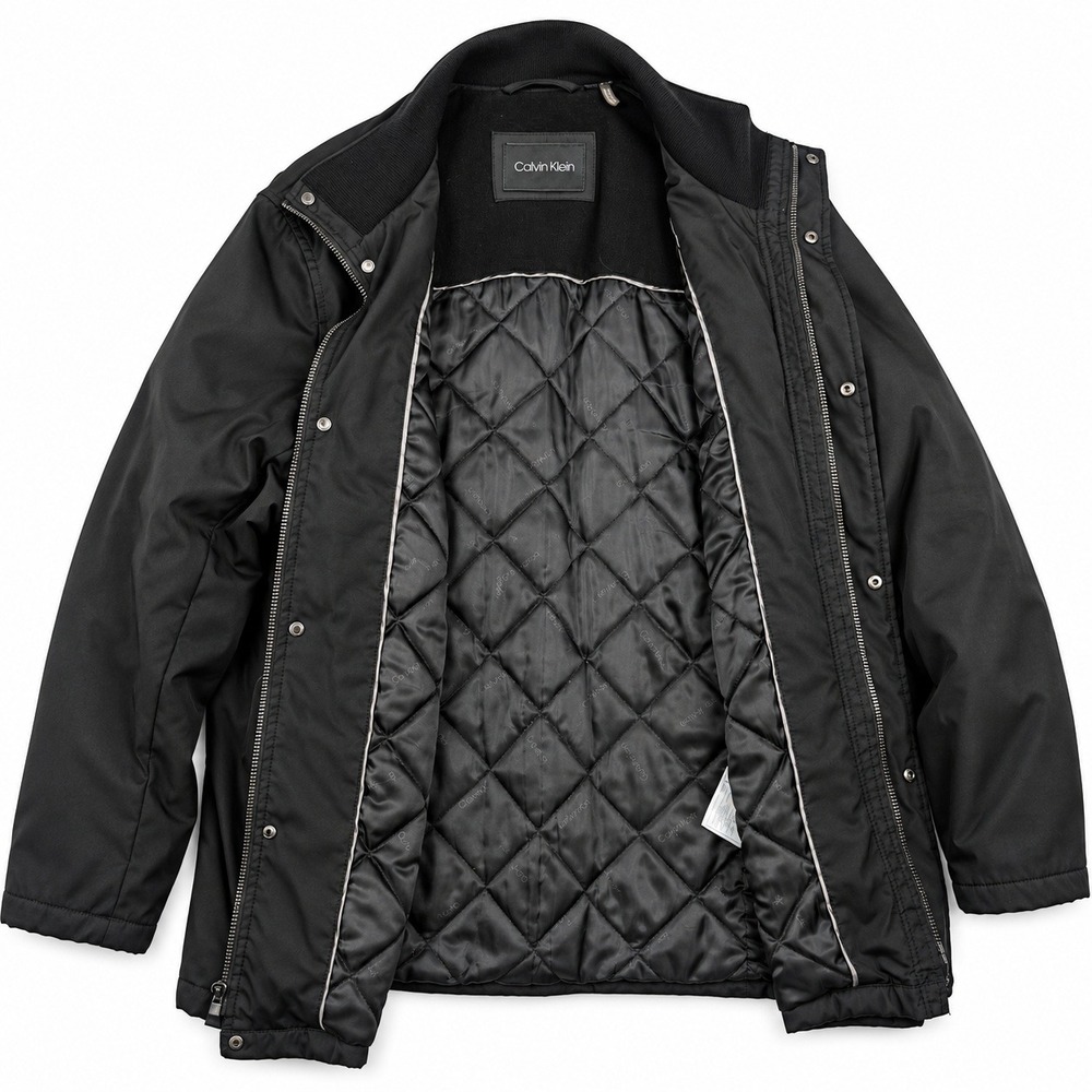 Calvin Klein Mens Black Quilted Lined Full Zip Field Jacket Mock Neck XL